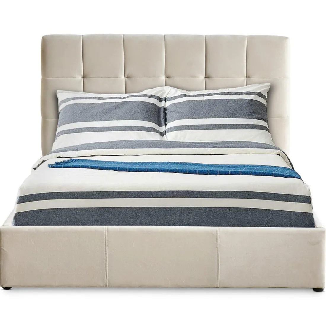 Lit Double LUFTANI Avec Sommier Relevable 160x200cm Velours Beige