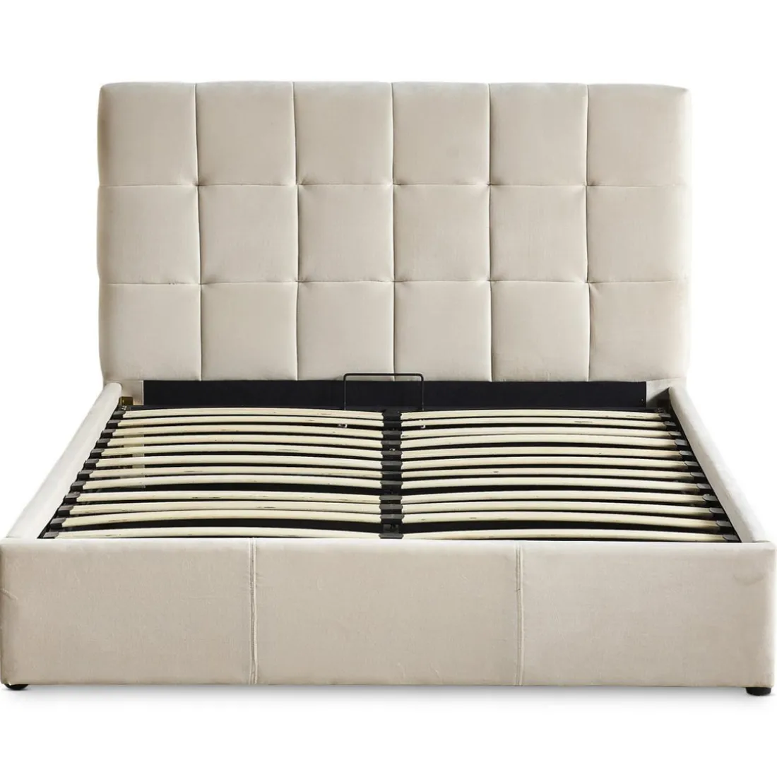 Lit Double LUFTANI Avec Sommier Relevable 160x200cm Velours Beige