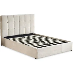 Lit Double LUFTANI Avec Sommier Relevable 160x200cm Velours Beige