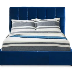 Lit Double LUFTANI Avec Sommier Relevable 180x200cm Velours Bleu