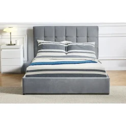 Lit Double LUFTANI Avec Sommier Relevable 160x200cm Velours Argent