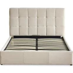 Lit Double LUFTANI Avec Sommier Relevable 180x200cm Velours Beige