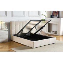 Lit Double LUFTANI Avec Sommier Relevable 180x200cm Velours Beige