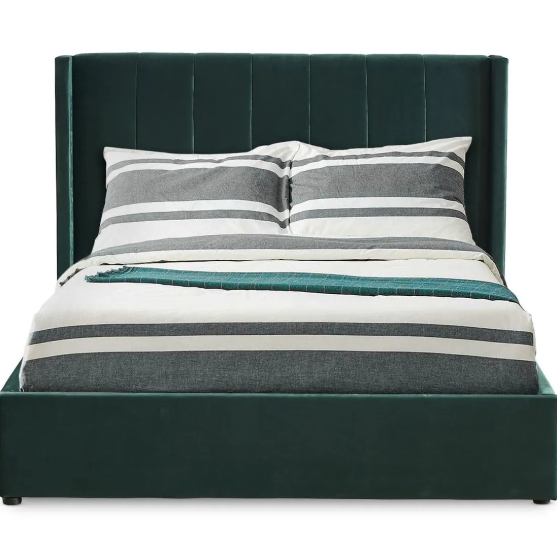 Lit Double MAGORIAL Avec Sommier Relevable 140x190cm Velours Vert