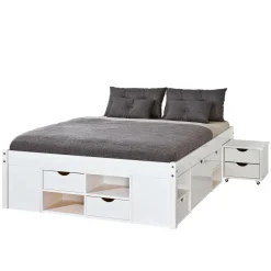 Lit en Pin Avec Espaces De Rangement Mobiles Blanc 140x190 KOLO