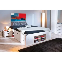 Lit en Pin Avec Espaces De Rangement Mobiles Blanc 140x190 KOLO
