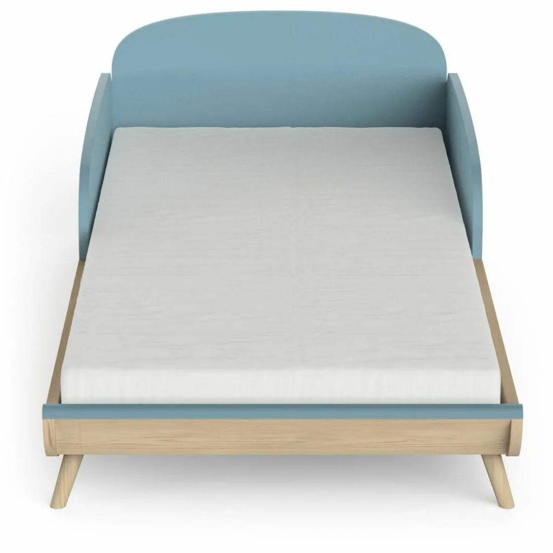 Lit enfant sans barreaux FIRMIANA bleu orage et pin naturel