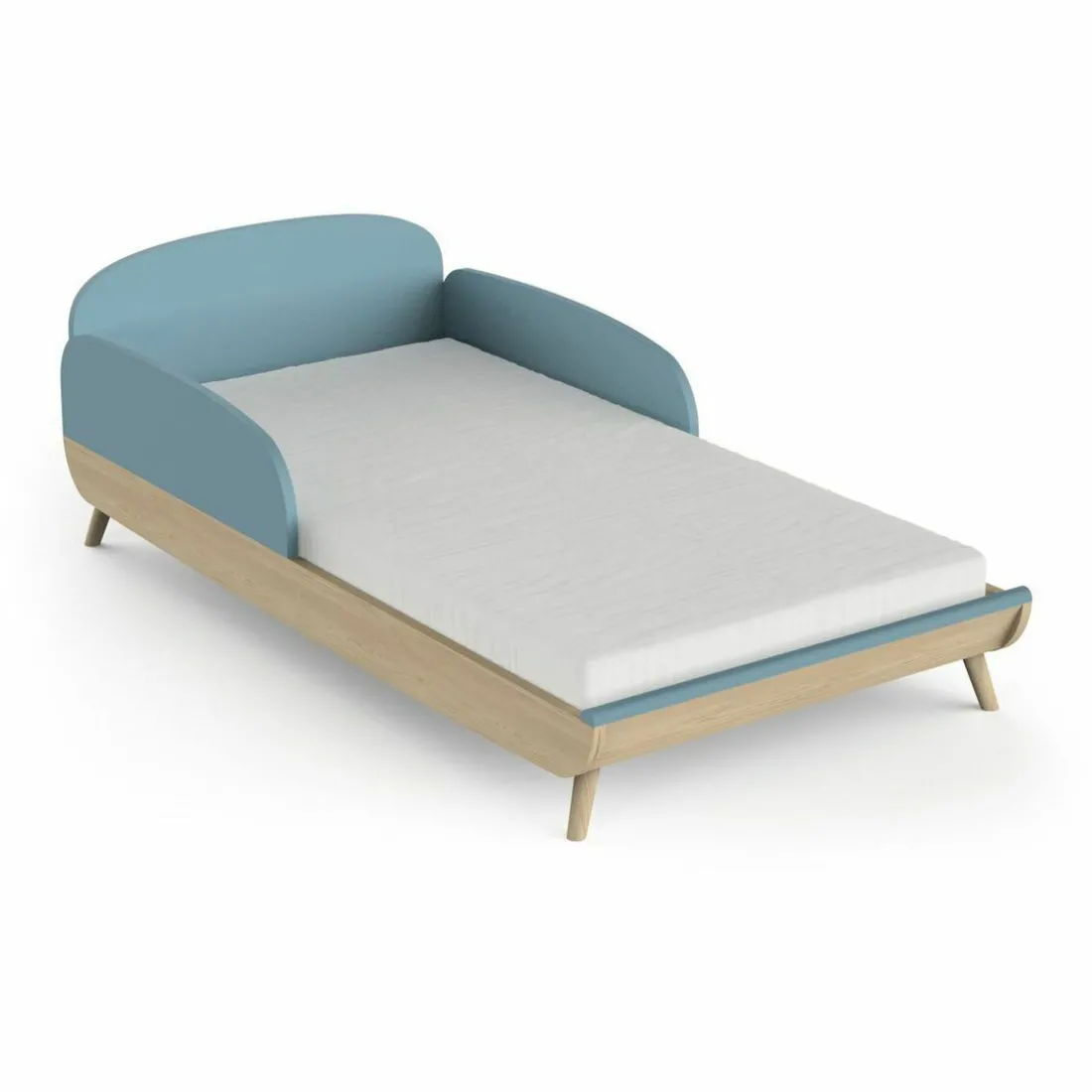 Lit enfant sans barreaux FIRMIANA bleu orage et pin naturel