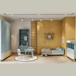 Lit enfant sans barreaux FIRMIANA bleu orage et pin naturel