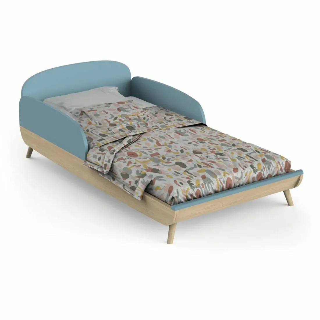 Lit enfant sans barreaux FIRMIANA bleu orage et pin naturel