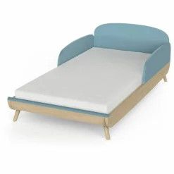 Lit enfant sans barreaux FIRMIANA bleu orage et pin naturel