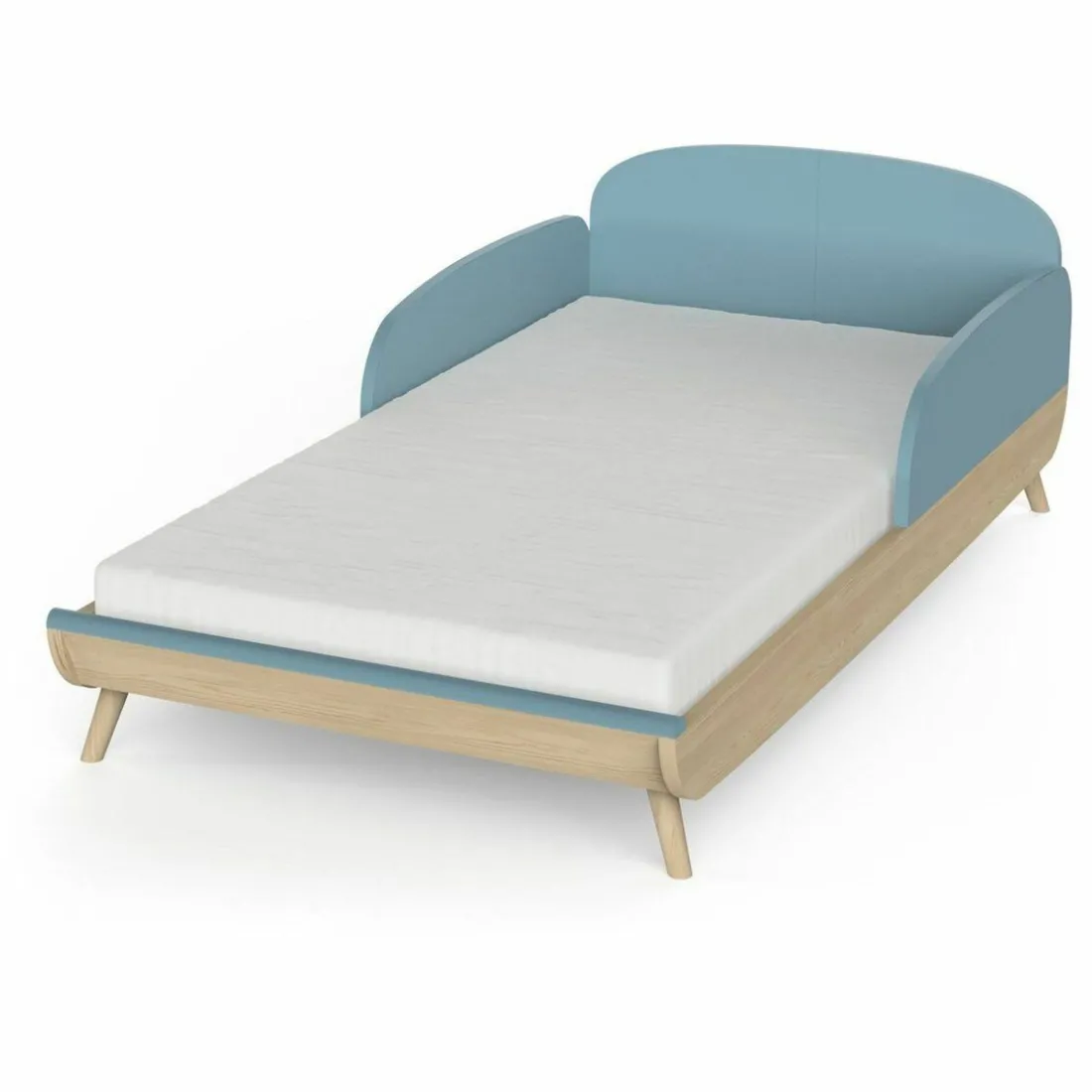 Lit enfant sans barreaux FIRMIANA bleu orage et pin naturel