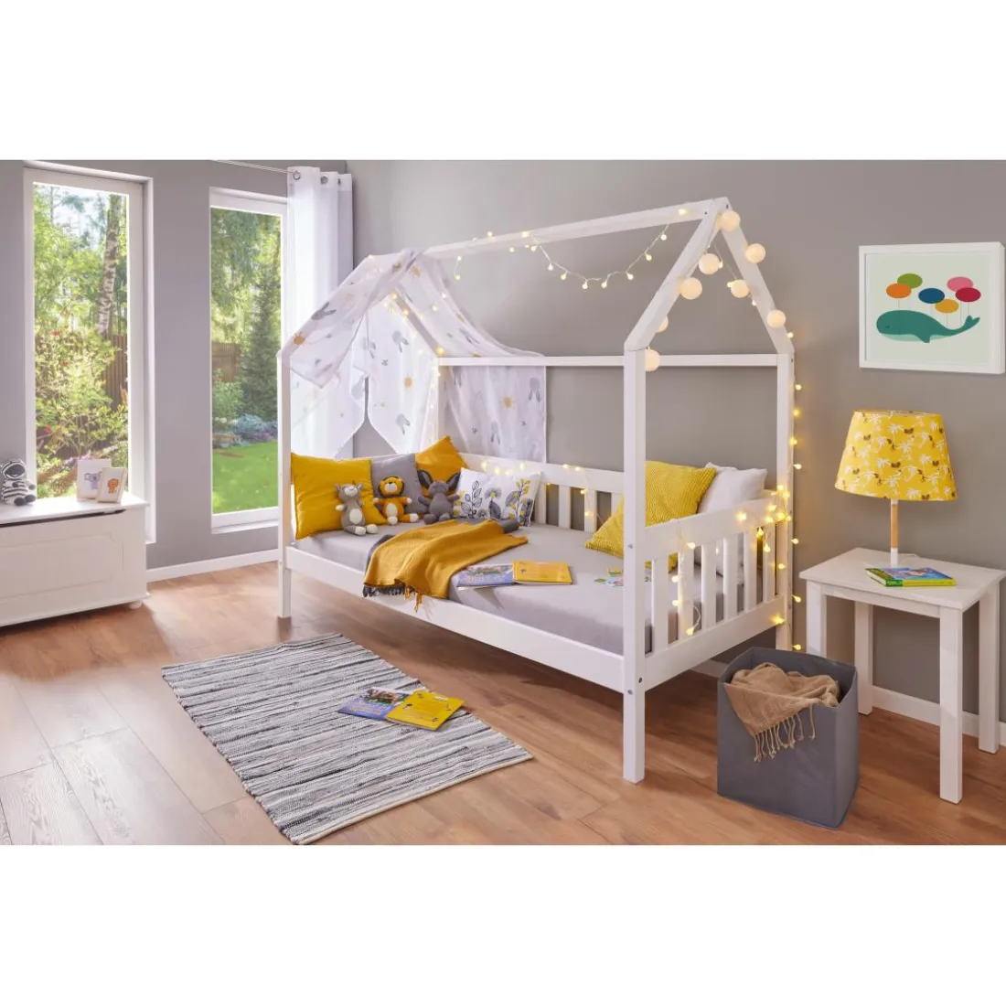 Lit FUNKY HOUSEBED 90x200cm blanc sanc sommier