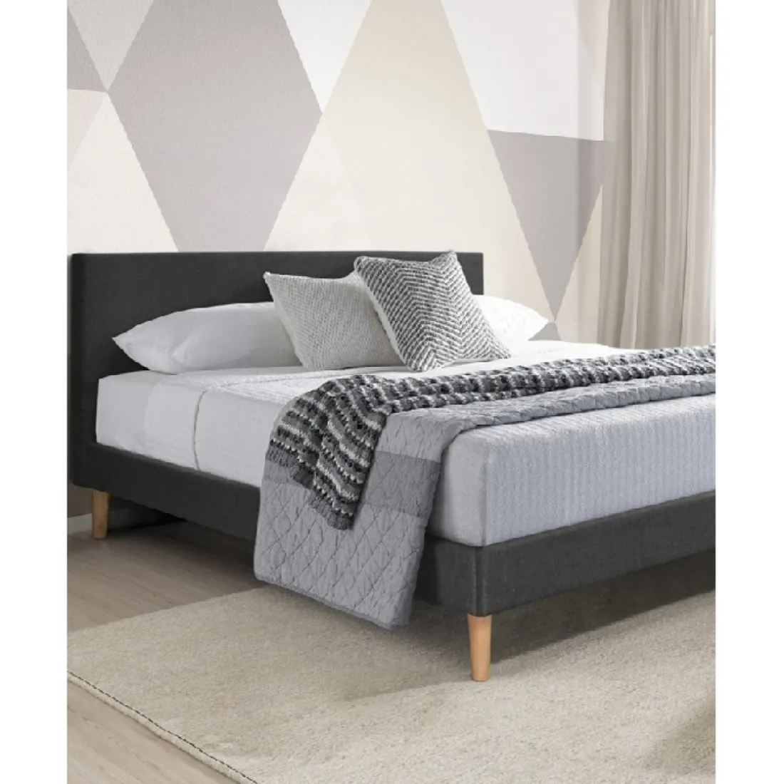 Lit nordik tissu gris fonce