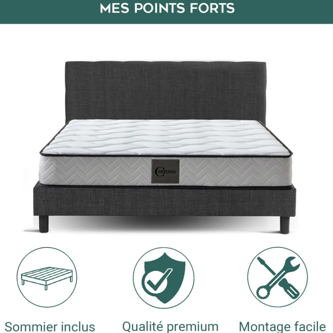 Lit nordik tissu gris fonce