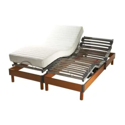 Lit Relaxation Matelas 100% Latex 5 Zones + Sommier Merisier Lattes Avec Réglage Fermeté Au Niveau Lombaire