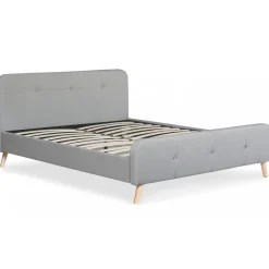 Lit scandinave avec tête de lit et sommier 160x200cm Tissu Gris MERRYN