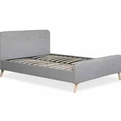 Lit scandinave avec tête de lit et sommier 140x190cm Tissu Gris MERRYN