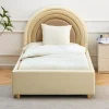 Lit simple avec tête de lit en arche et sommier relevable Bedbow Simili Beige