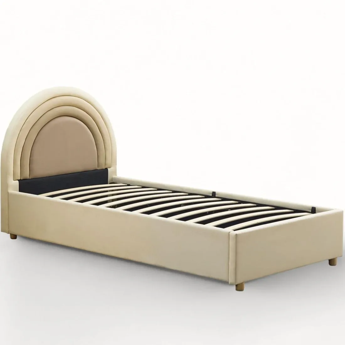 Lit simple avec tête de lit en arche et sommier relevable Bedbow Simili Beige