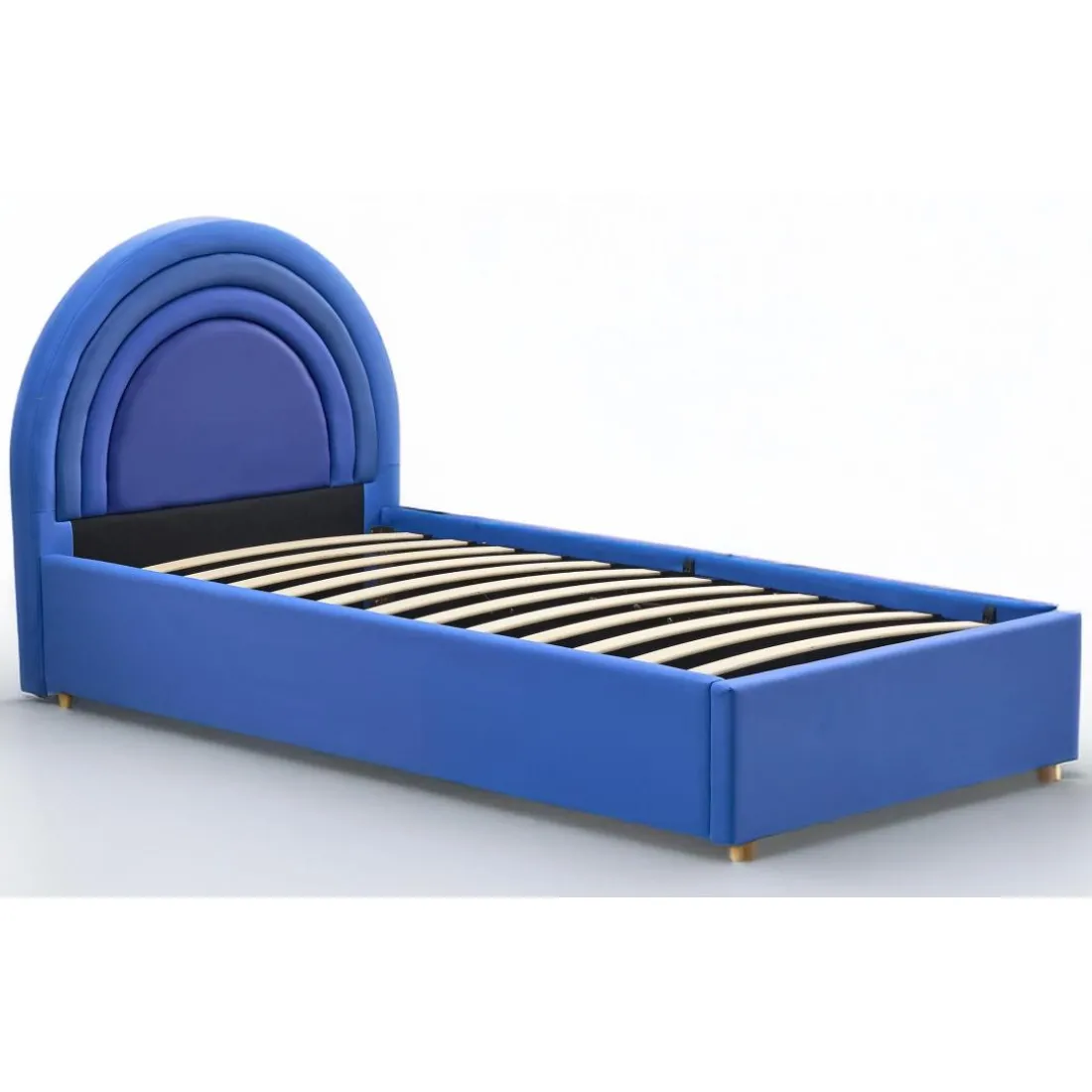 Lit simple avec tête de lit en arche et sommier relevable Bedbow Simili Bleu