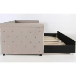 Lit simple gigogne Garry Velours Taupe