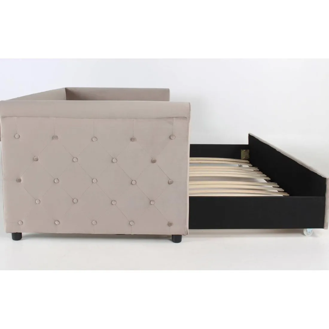 Lit simple gigogne Garry Velours Taupe