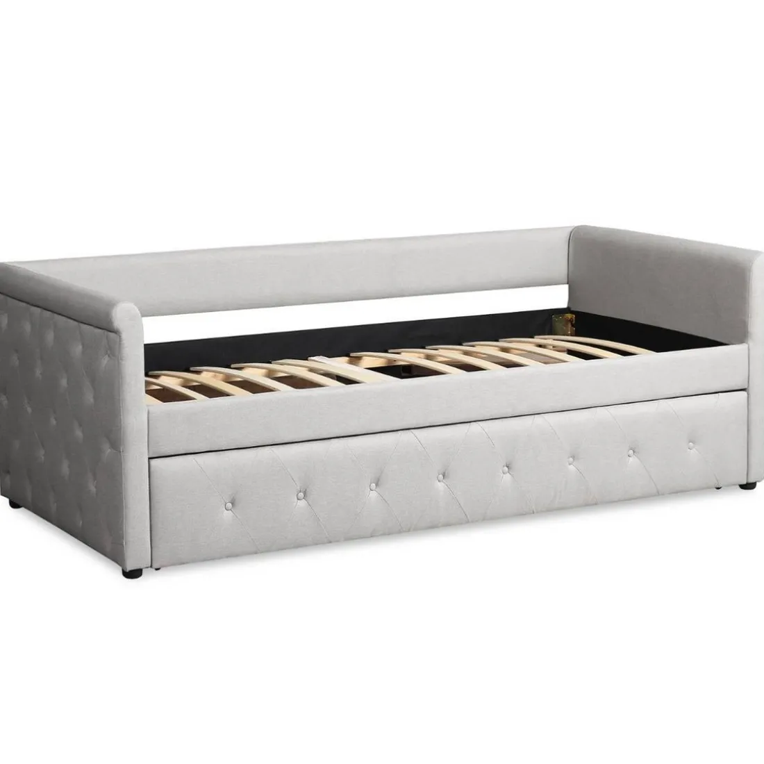 Lit simple gigogne Garry Tissu Beige grisé