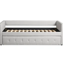 Lit simple gigogne Garry Tissu Beige grisé