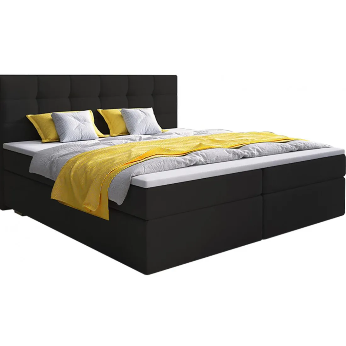 Lit-Coffre Avec Matelas Et Sur-Matelas ROVINKA 180cm Simili Noir