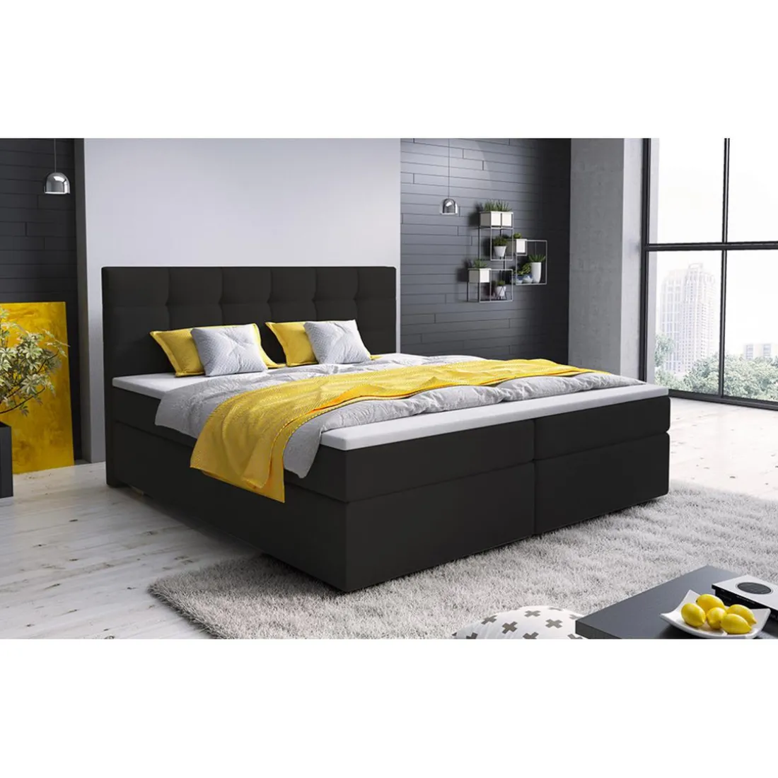 Lit-Coffre Avec Matelas Et Sur-Matelas ROVINKA 180cm Simili Noir