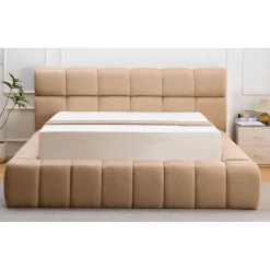Lit-coffre complet avec rebords matelassés Challow Tissu Beige