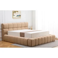 Lit-coffre complet avec rebords matelassés Challow Tissu Beige