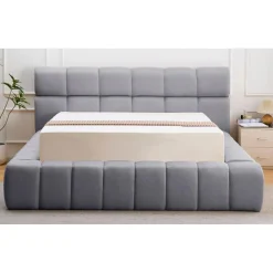 Lit-coffre complet avec rebords matelassés Tissu Gris foncé