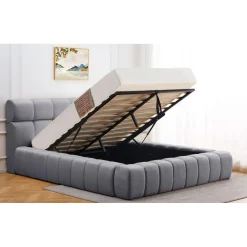Lit-coffre complet avec rebords matelassés Tissu Gris foncé