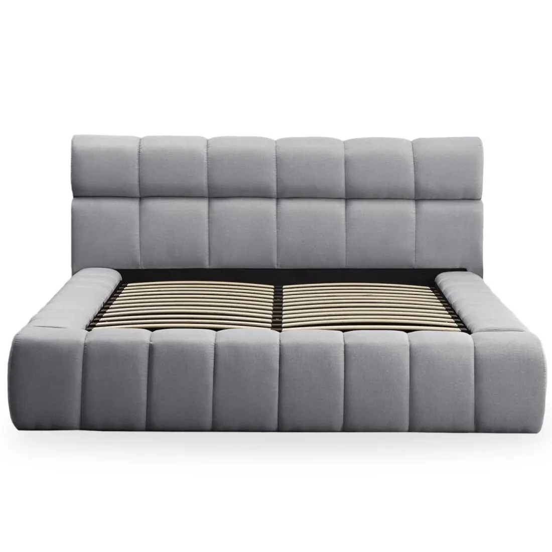 Lit-coffre complet avec rebords matelassés Tissu Gris foncé