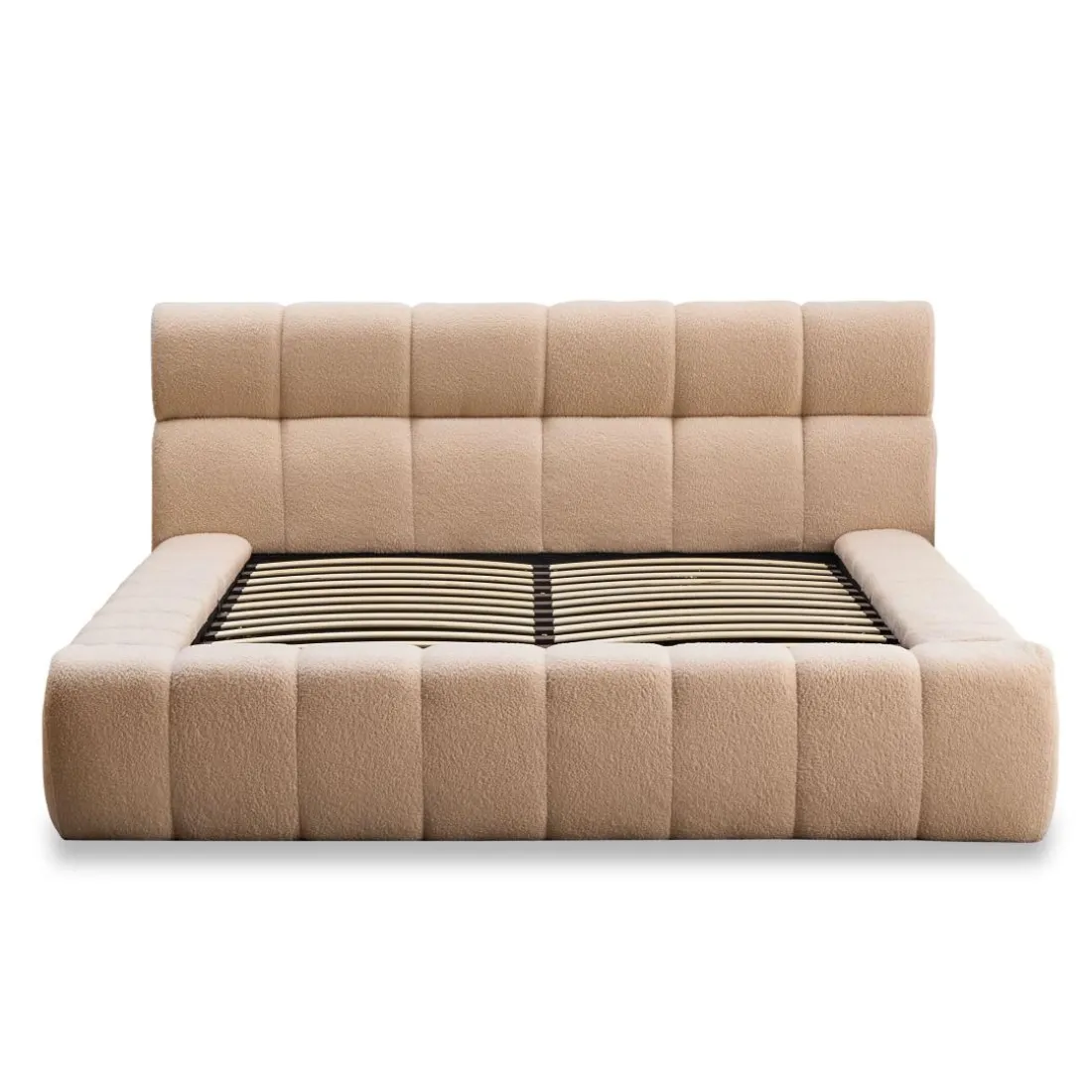 Lit-coffre complet avec rebords matelassés Tissu Bouclette Beige Challow