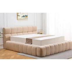 Lit-coffre complet avec rebords matelassés Tissu Bouclette Beige Challow
