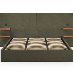 Lit-coffre complet avec tablettes et ports USB intégrés Lukas Tissu Vert