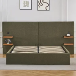 Lit-coffre complet avec tablettes et ports USB intégrés Lukas Tissu Vert