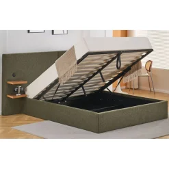 Lit-coffre complet avec tablettes et ports USB intégrés Lukas Tissu Vert