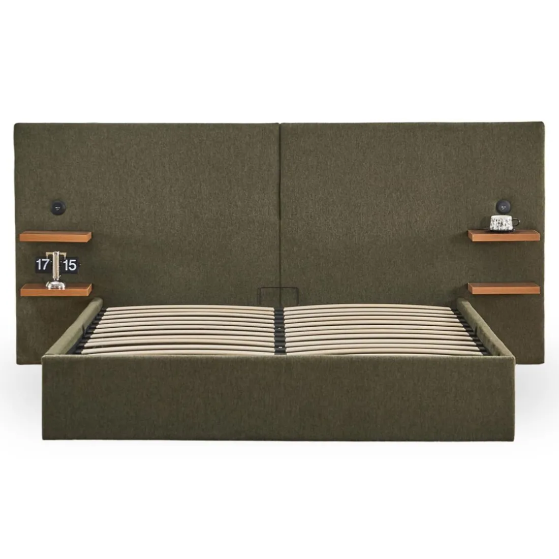 Lit-coffre complet avec tablettes et ports USB intégrés Lukas Tissu Vert
