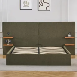 Lit-coffre complet avec tablettes et ports USB intégrés Lukas Tissu Vert