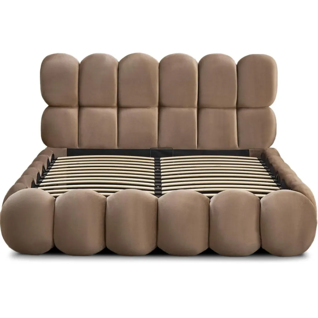 Lit-coffre design Taupe boule Bilbola avec sommier relevable Velours