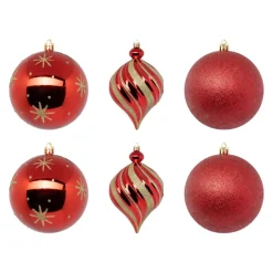 Lot 6 boules déco rouge et or