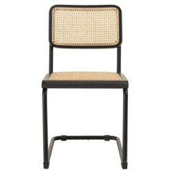 Lot de 2 chaises assise bois noir rotin naturel pieds métal PIERRE