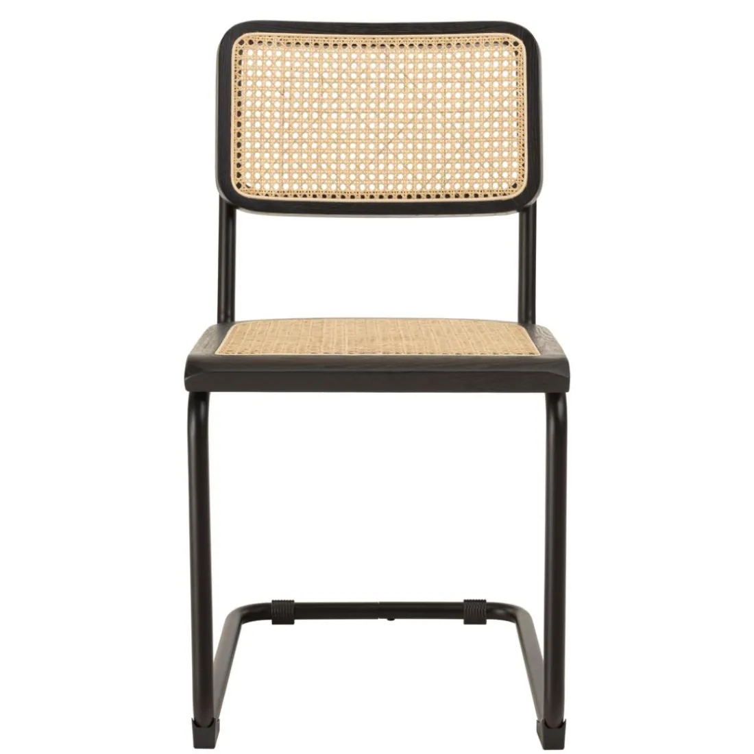 Lot de 2 chaises assise bois noir rotin naturel pieds métal PIERRE