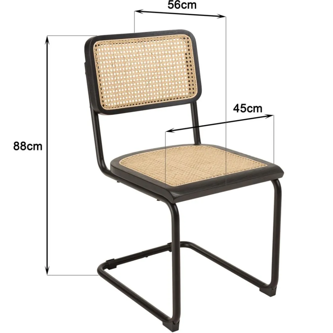 Lot de 2 chaises assise bois noir rotin naturel pieds métal PIERRE