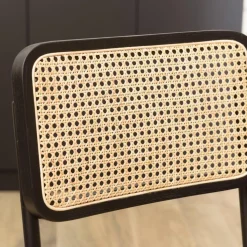 Lot de 2 chaises assise bois noir rotin naturel pieds métal PIERRE