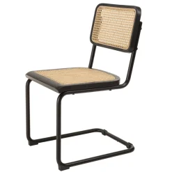 Lot de 2 chaises assise bois noir rotin naturel pieds métal PIERRE